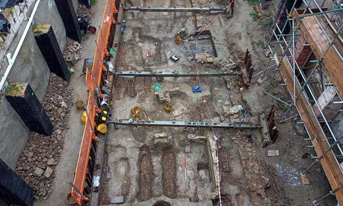 A large number of human bones found beneath an old department store in Wales.