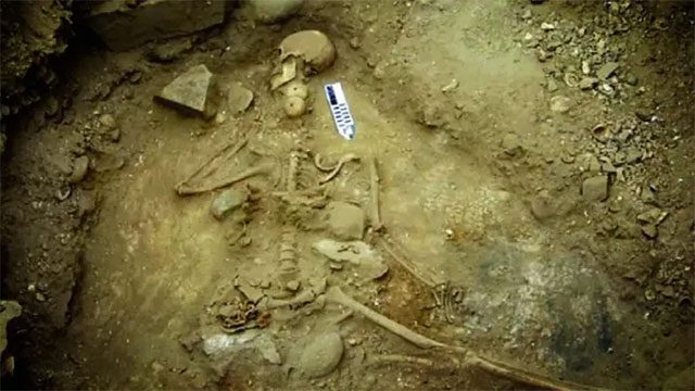 The skeleton of a Stone Age man recently discovered in Chile.