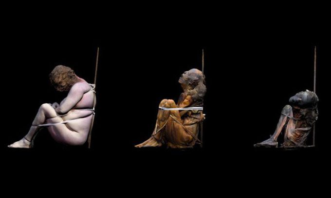 The deceased had been tightly bound with cords that have since disintegrated.