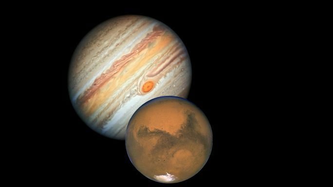 Jupiter (large) and Mars