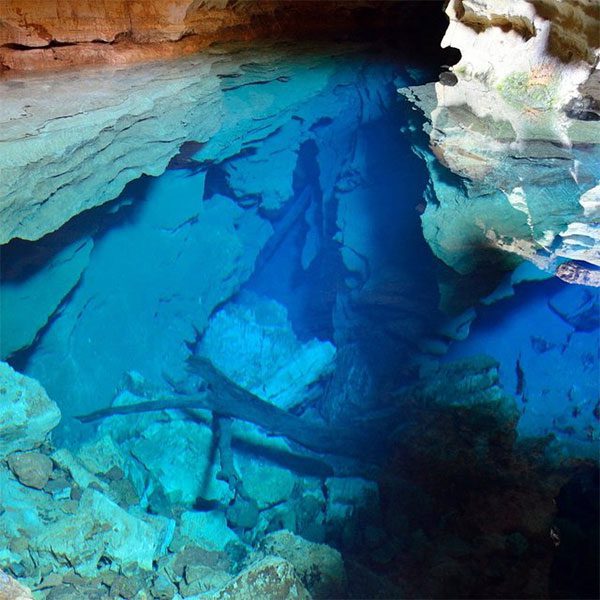 Beneath the lake's surface lie many fossils of extinct prehistoric animals.