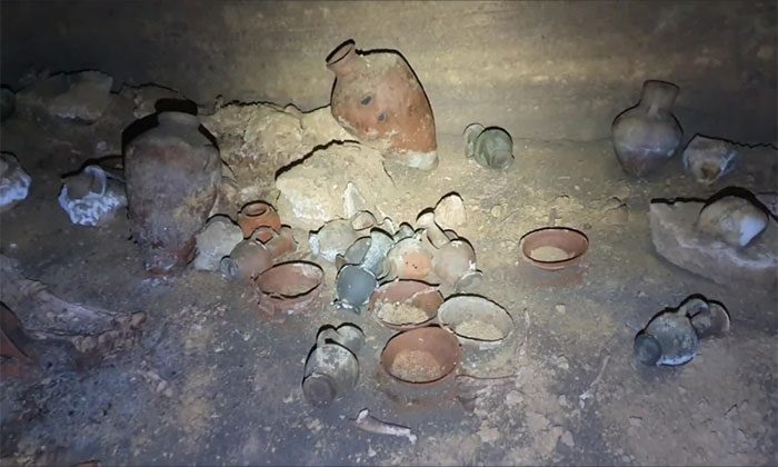 A large number of nearly intact artifacts found on the cave floor.