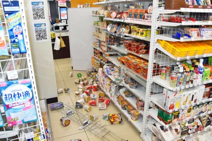 Goods toppled at a convenience store in Fukushima after the earthquake on March 16