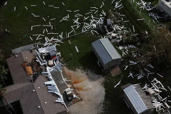 Homes and streets damaged after Hurricane Ian swept through Punta Gorda, Florida, on September 29.
