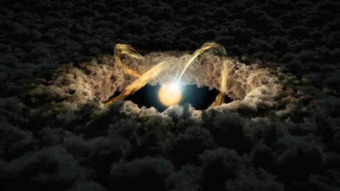The early Solar System, surrounded by a protoplanetary disk full of gas and dust