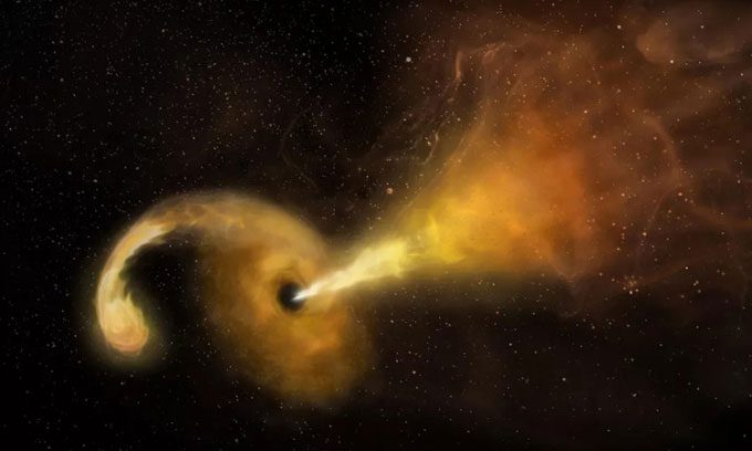 Simulation of a supermassive black hole tearing apart a star and emitting TDE.