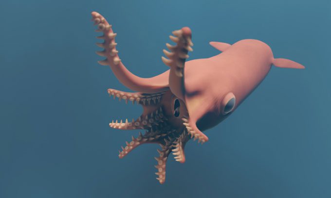 Ancient relatives of the vampire squid had strong suckers to capture prey.