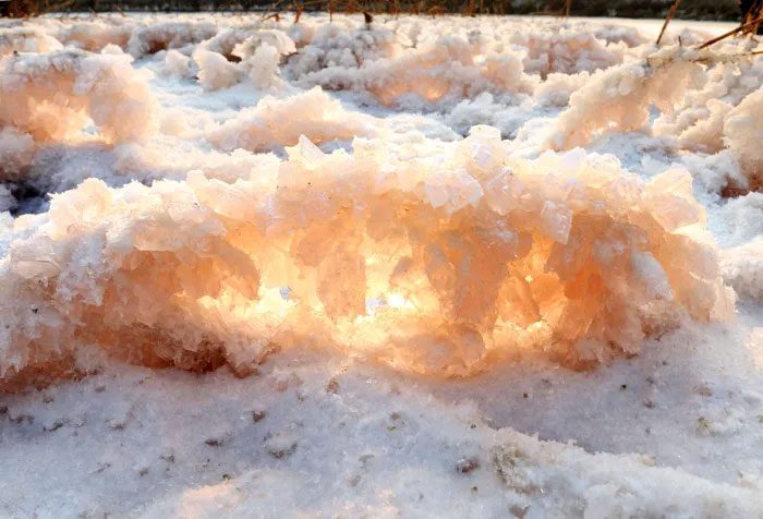 The vibrant ice flowers of Yuncheng Salt Lake.