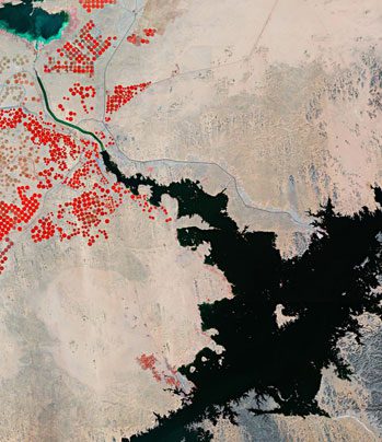 A section of Lake Nasser as captured by the Copernicus Sentinel-2 satellite.
