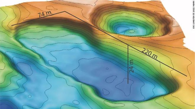A large crater measuring 29 meters deep has been discovered on the Arctic Ocean floor.