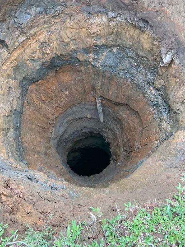 The "death hole" is over 3 meters wide and approximately 20 meters deep, appearing after a loud noise.