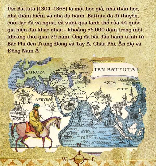 Battuta adventured across 75,000 miles (over 120,000 km)