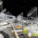 introduction concept residential area bomb crater on moon 123483