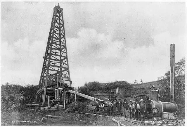 The first oil rig began operations in April 1861