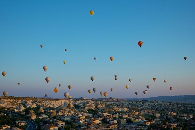 Hot air balloon in Cappadocia (Turkey).