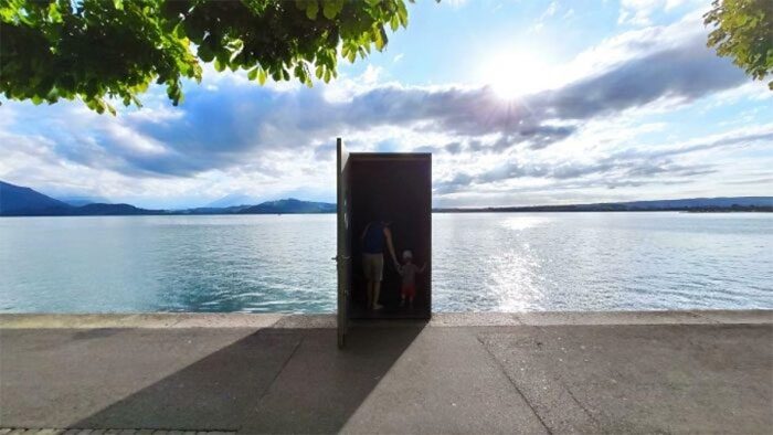 The entrance to an underwater observation station at Lake Zug, Switzerland.