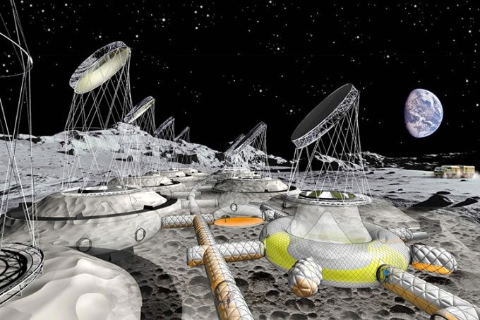 Simulation of the inflatable settlement on the Moon designed by Pneumocell