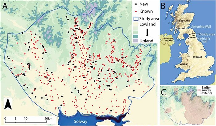 Map of Iron Age settlements (red dots are discovered, black dots are newly discovered).