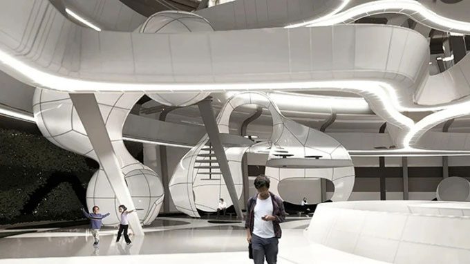 Simulation of a public space within the Genesis v.2 settlement.