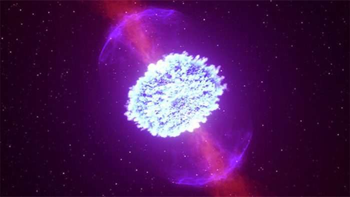 Graphic depicting a kilonova created from the collision of two neutron stars