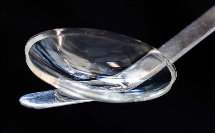 Cornea made from collagen protein extracted from pig skin, similar in structure to human skin.