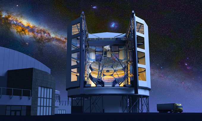 Simulation of the Giant Magellan Telescope upon completion.