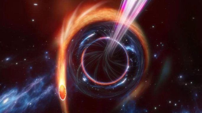  Image depicting the monster black hole spewing "leftover food" straight at us 