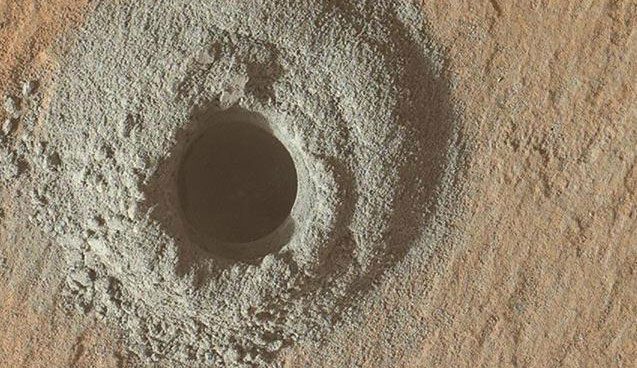 A sediment drilling hole of Curiosity