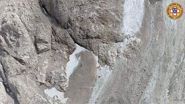 The site of the glacier collapse on Marmolada Mountain in Italy.