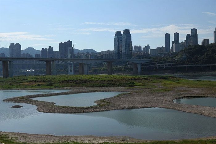 The bed of the Yangtze River exposed in Chongqing, China, on August 17.