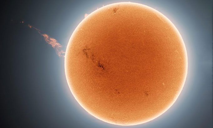 Composite image showing a plasma jet approximately 1.6 million km long ejected from the Sun.