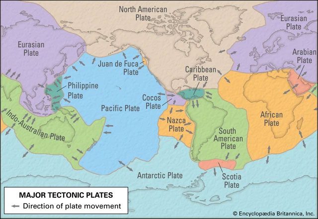 Geological plates as defined today.