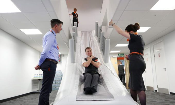 Emergency evacuation training with aircraft slides