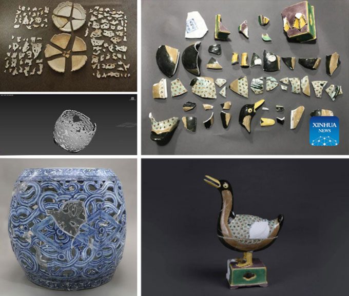 Two Ming Dynasty ceramics restored at the Royal Kiln Museum of Jingdezhen.