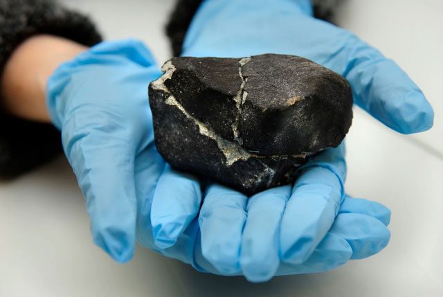 A piece of meteorite preserved at the Smithsonian National Museum of Natural History.