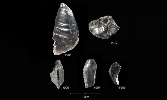 Some large quartz crystal fragments at the Dorstone archaeological site.