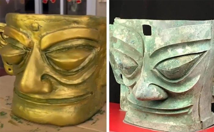 Replica (left) of the original mask.