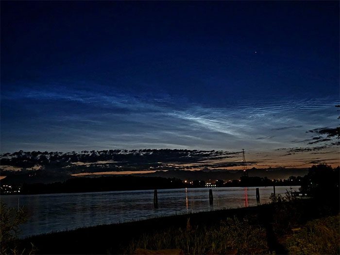 Noctilucent clouds in Vancouver, Canada.