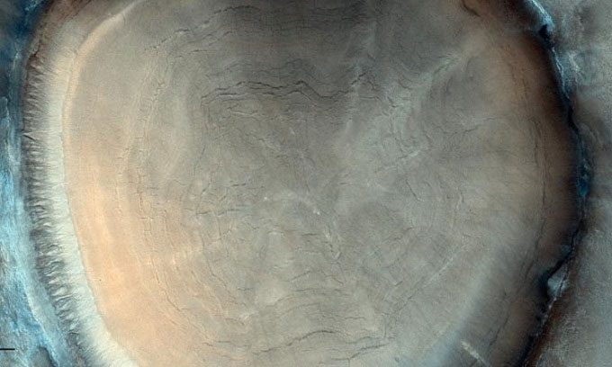 The stump-shaped crater on Mars as seen from above.