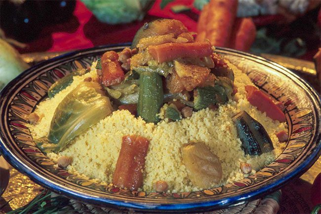 Couscous with seven vegetables is a traditional dish every Friday.