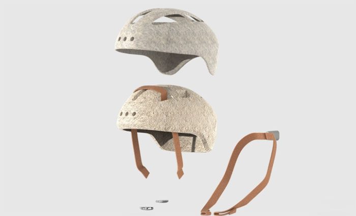 The main frame of MyHelmet is made from mushroom fiber, with straps and outer shell made from hemp.