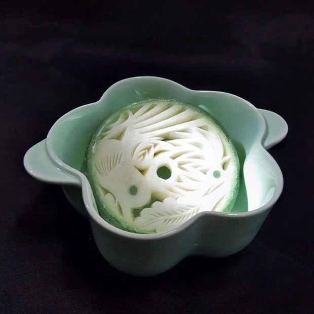 Fruit Preserves Carved into Floral Shapes
