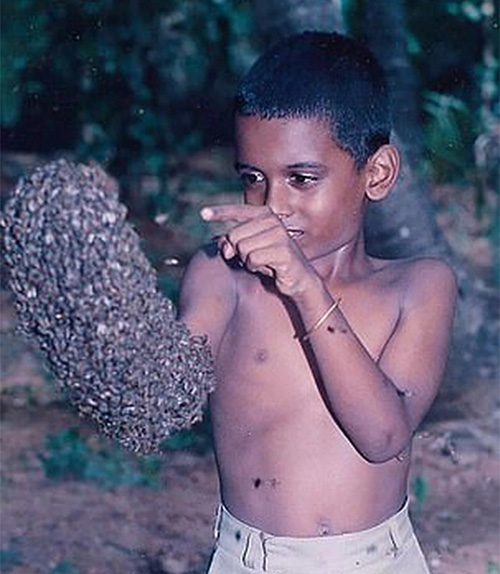 Nature M.S has been keeping bees on his face since he was just 7 years old.
