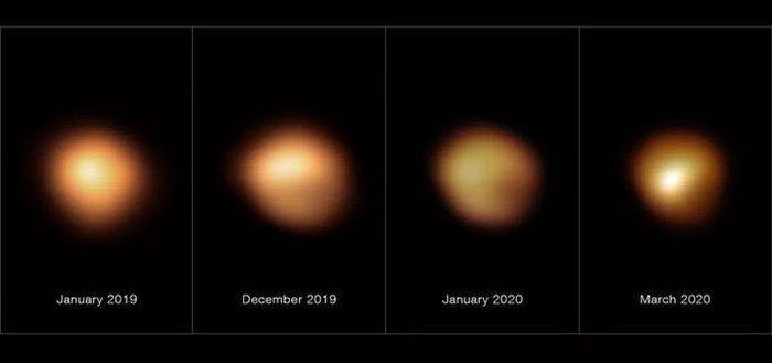 Different images of the brightness of the giant star Betelgeuse