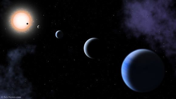 Graphic depicting a system of 5 planets