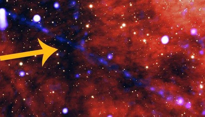 The pulsar and its bright blue tail