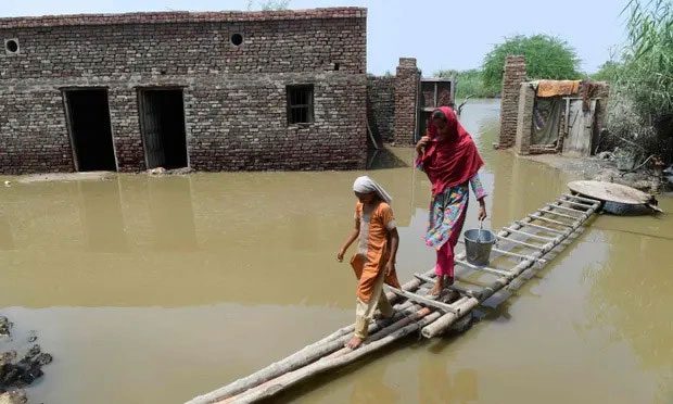 A temporary walkway constructed in Shikarpur city, Sindh province.