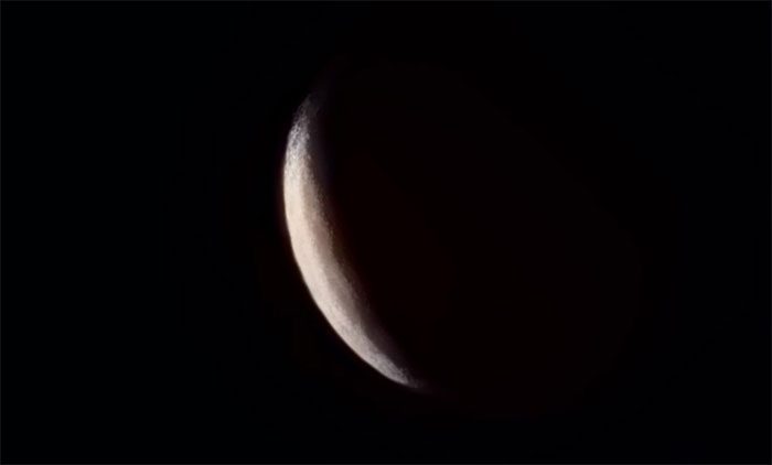 The Moon observed through a telescope with 48x magnification at Hoa Lac Observatory at 7 PM.