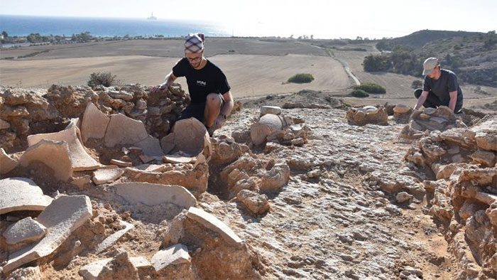 Belgian and Greek archaeologists at the excavation site in southeastern Cyprus