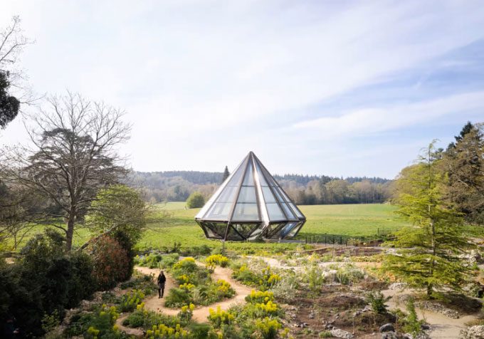 Glasshouse closed during cold weather to protect the plants inside